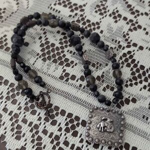 Black and Silver Beaded Necklace with Elephant Pendant